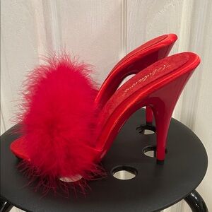 Red Marabou Feather Mules Size 12